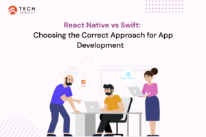 Two-men-and-a-women-Discussing-on-React-Native-vs-Swift-topic-With-laptops-in-hand
