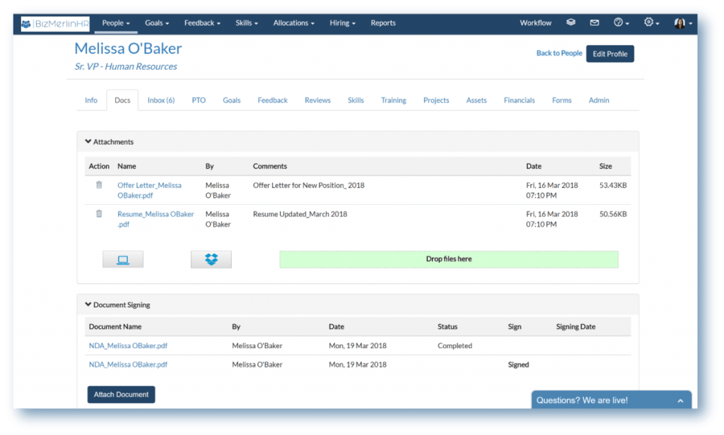 The Backend of Onboarding Tool from BizMerlinHR