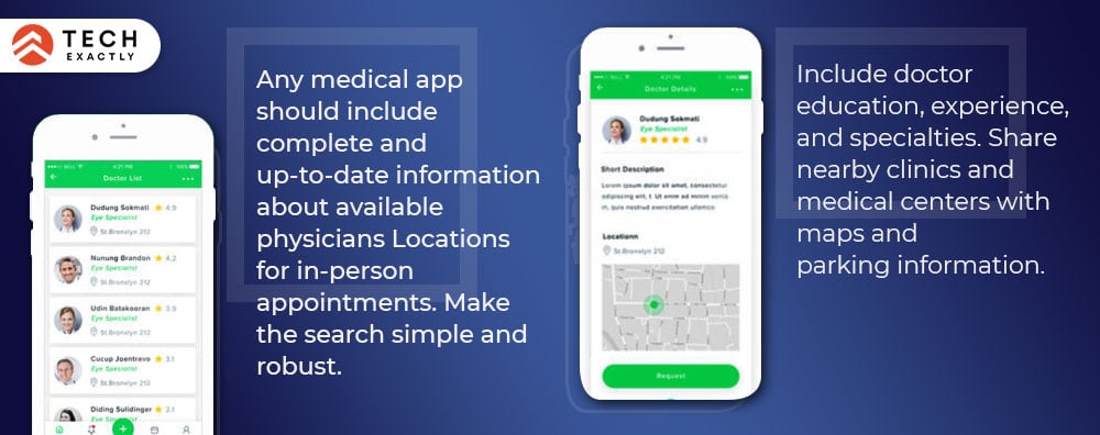 Features for Your Medical Appointments App - Doctors & Clinic Details including Doctor's experience, expertise, clinic address