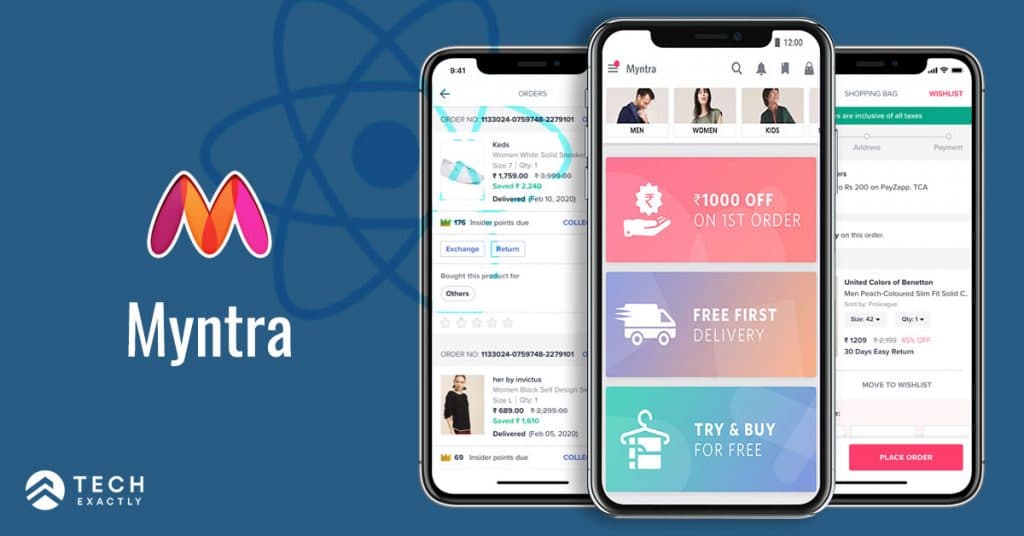 Myntra offers attractive & simple user interface with React Native